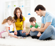 family playing blocks together
