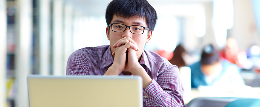 Student thinking while studying